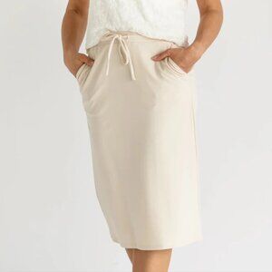 Inherit Co Jordan Knit Midi Skirt Beige Oatmeal Women Md Drawstring Knee-Length